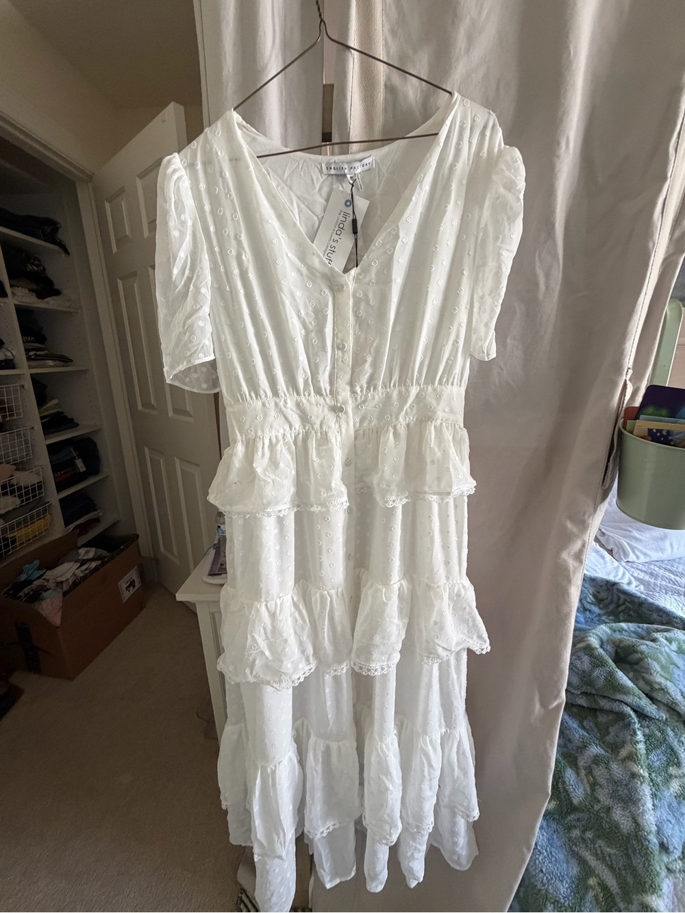 English Factory White Tiered Eyelet Maxi Dress